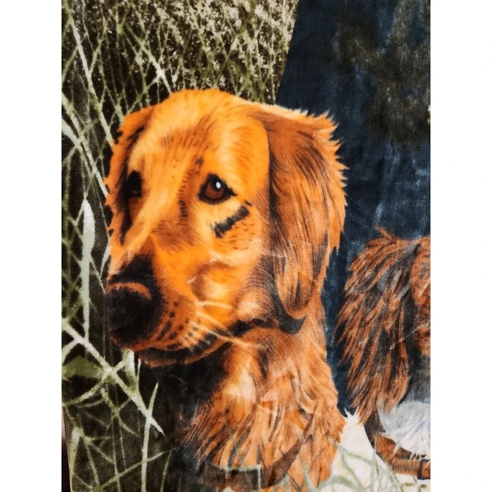 Vintage Throw Blanket 7 Ft X 5 Ft Black & Golden Lab, Springer Spaniel Dbl Sided